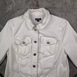 IZOD White Denim Jacket Trucker Style Button Front Size M